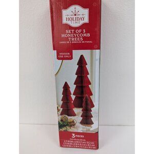 Holiday Time Set Of 3 Honeycomb Trees Indoor Use Only Red
